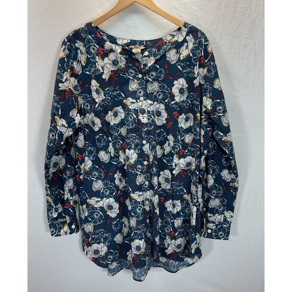 Duluth Trading Long Sleeve Blue Floral‎ Tunic Top XXL shirt top blouse